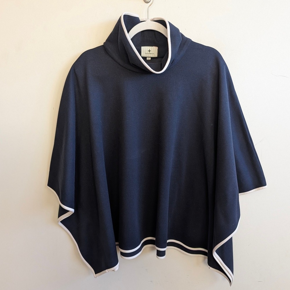 Tuckernuck Piper Poncho Mockneck Preppy Classic OS Womens Navy Blue - Picture 5 of 9